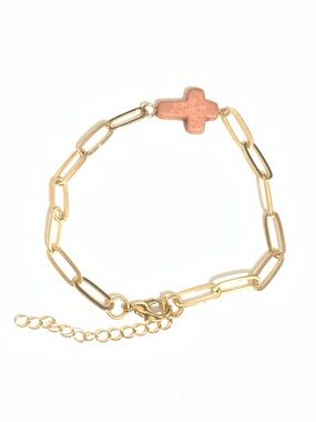 Gold Chain Bracelet with Pink Cross Charm